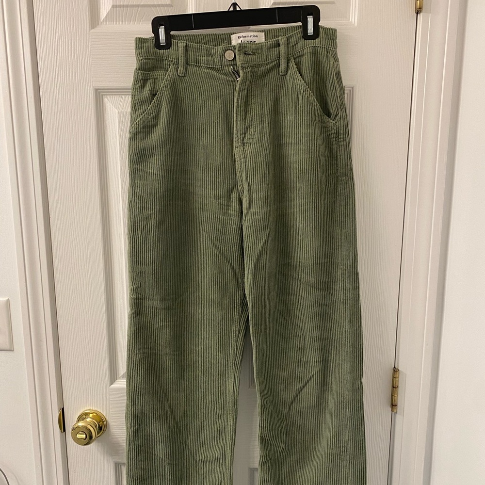 Reformation Green Corduroy Wide Leg Pants